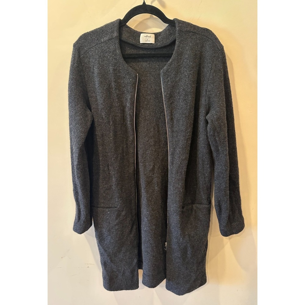 Aritzia Wilfred Sz S Gray Banville 100% Merino Wool Cardigan Jacket Zipper $228